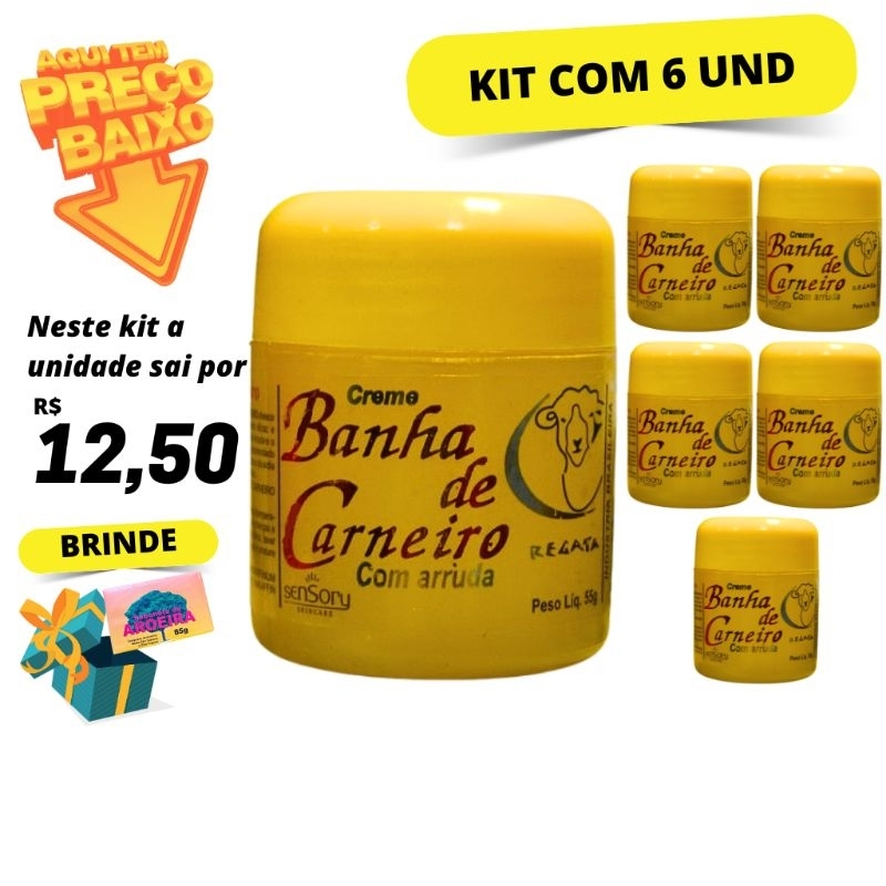 Kit com 6 Creme para Massagem Banha de Carneiro 55g ORIGINAL REGATA