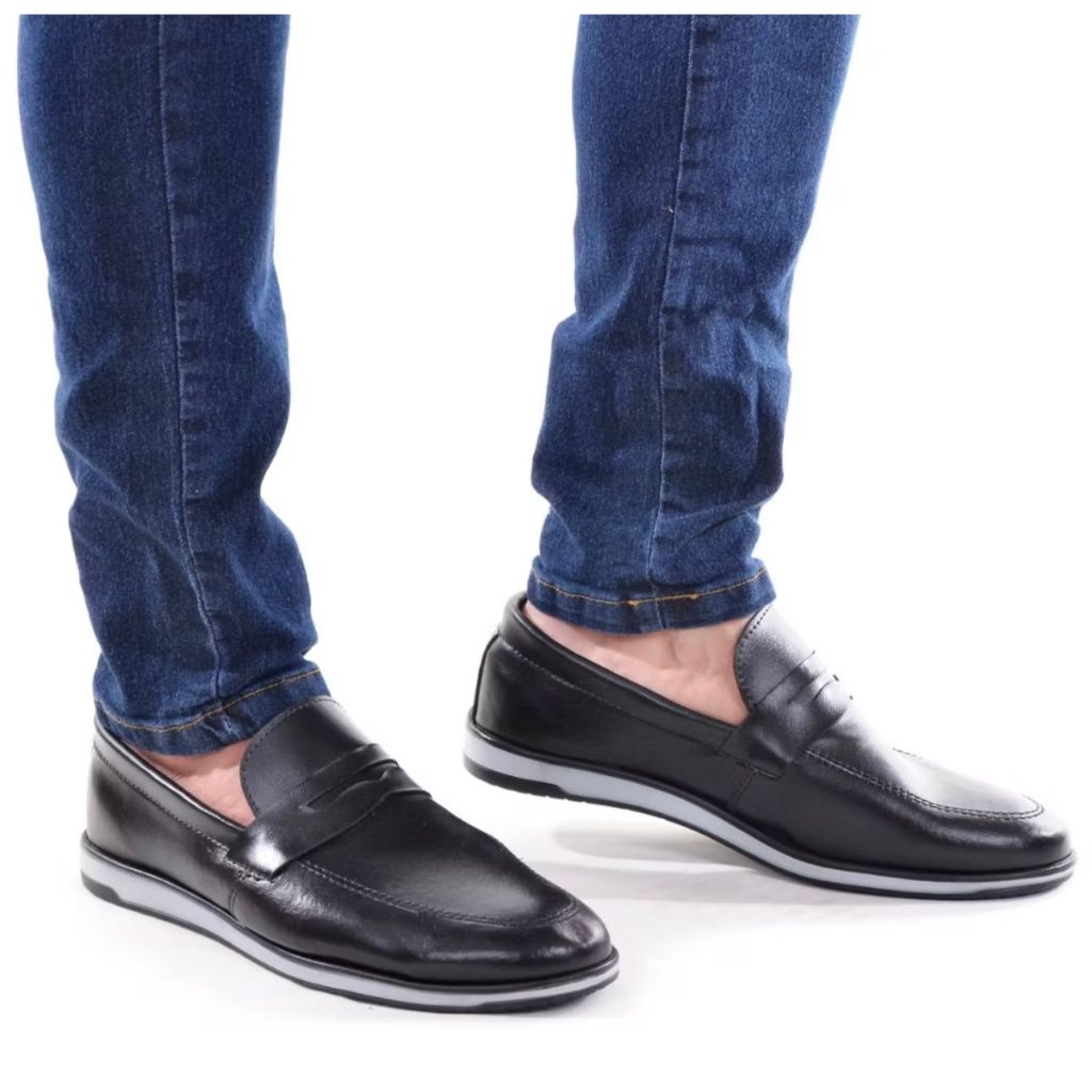Sapato Social Masculino Elegante Moderno Oxford Loafer de Couro Premium Leve Com Solado Costurado + Carteira em Oferta na Shopee