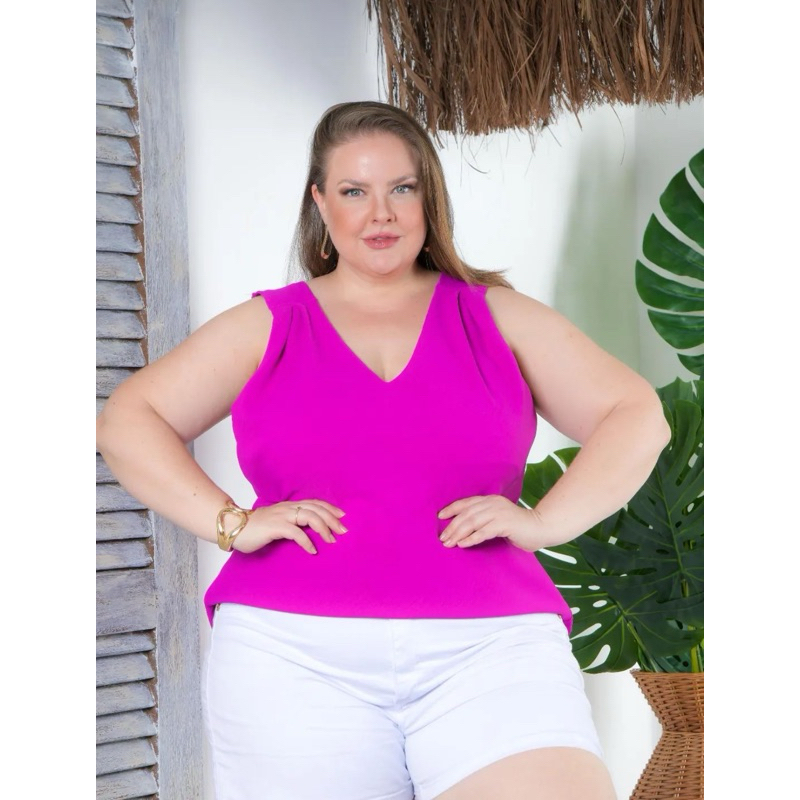 BLUSA REGATA FEMININA DECOTE V HELENA PLUS SIZE TAMANHO GRANDE DUNA. em Oferta na Shopee