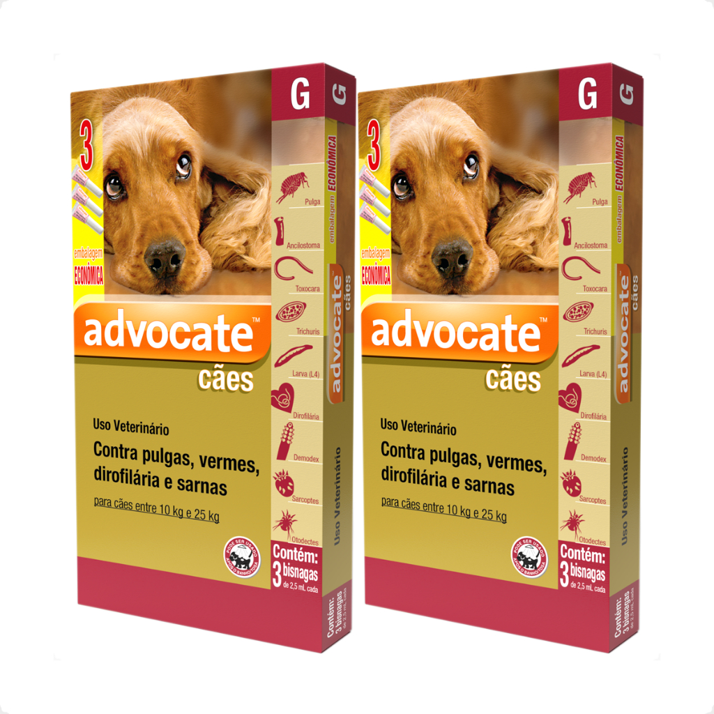 Kit 2 Advocate Elanco 2,5ml para Cães de 10Kg até 25Kg - 3 Bisnagas em Oferta na Shopee