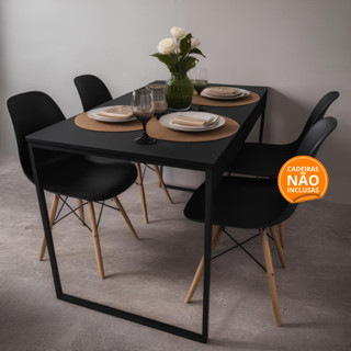 Mesa de Jantar 120x80cm Industrial Preta Moderna Para 6 Lugares MDF Compacta Entrega Rápid...