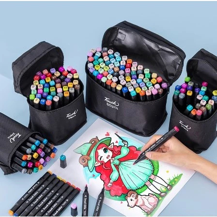 Estojo Bolsa Caneta Marcadores KIT 12/24/36/48/60 TOUCH Com Ponta Dupla Com NÚMERO DE CORES Conjunto Pintura Artística