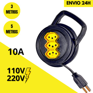 EXTENSÃO ELÉTRICA 3/5 METROS RETRATIL 110/220V 10A TRIPOLAR - COR SORTIDA em Oferta na Shopee
