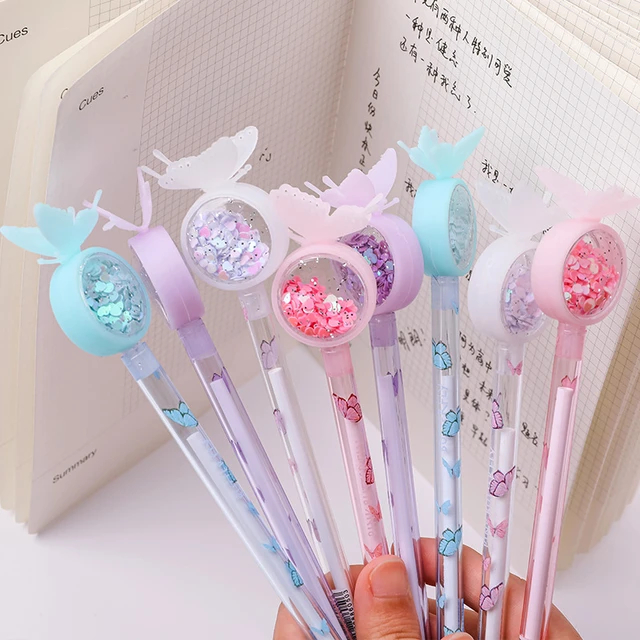 (1 UNID) Caneta Gel Papelaria Fofoa Borboleta Butterfly Papelaria Criativa Escolar Meninas Glitter