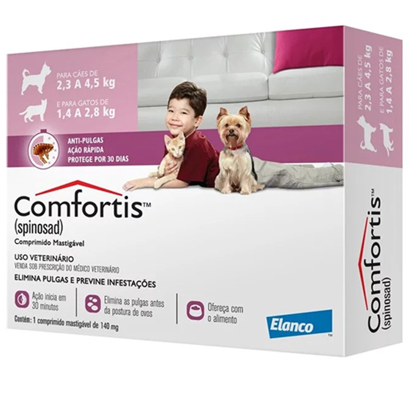 Comfortis Elanco 140 mg para Cães de 2,3 a 4 Kg e Gatos 1,4 a 2,8 Kg - 1 Comprimido - Pets