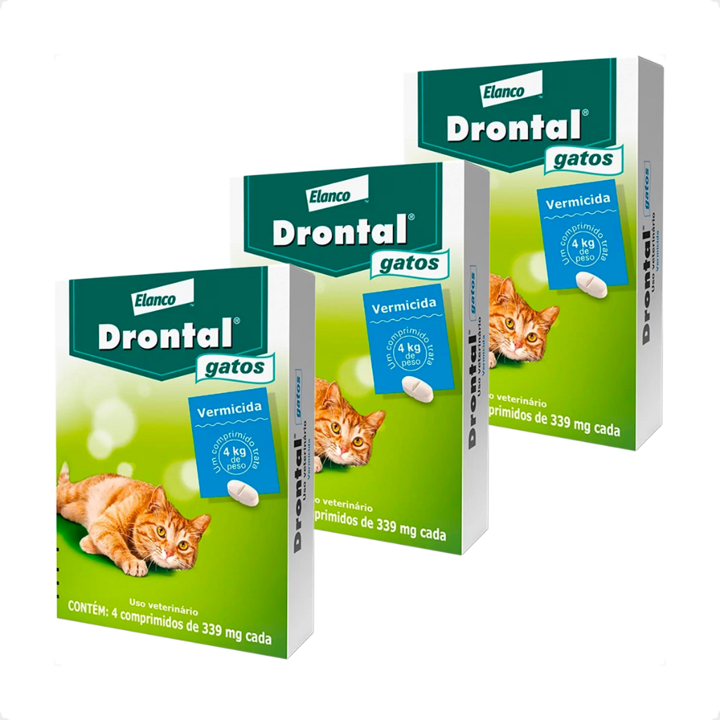 Kit 3 Vermífugo Drontal Gatos Até 4 Kg Com 4 Comprimidos em Oferta na Shopee