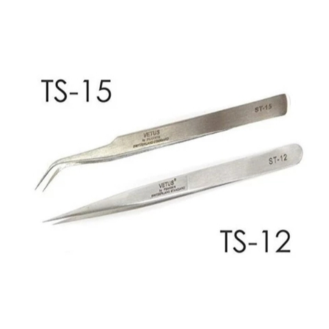 Kit Pinças Vetus Curva e Reta para Extensão de cílios t15+t12