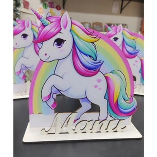 Lembrancinha Centro de mesa Unicórnio Fofinho Personalizado com nome para aniversário em MDF adesivado em Oferta na Shopee