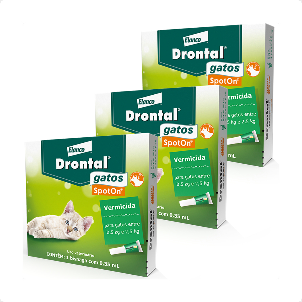 Kit 3 Vermífugo Elanco Drontal SpotOn para Gatos de 0,5 Kg a 2,5 Kg - 1 Bisnaga