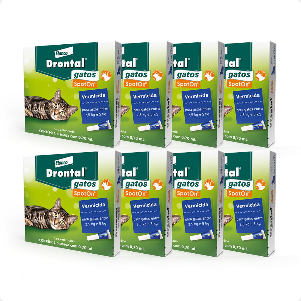 Kit 8 Drontal SpotOn para Gatos de 2,5 Kg a 5 Kg Elanco Vermífugo - 1 Bisnaga