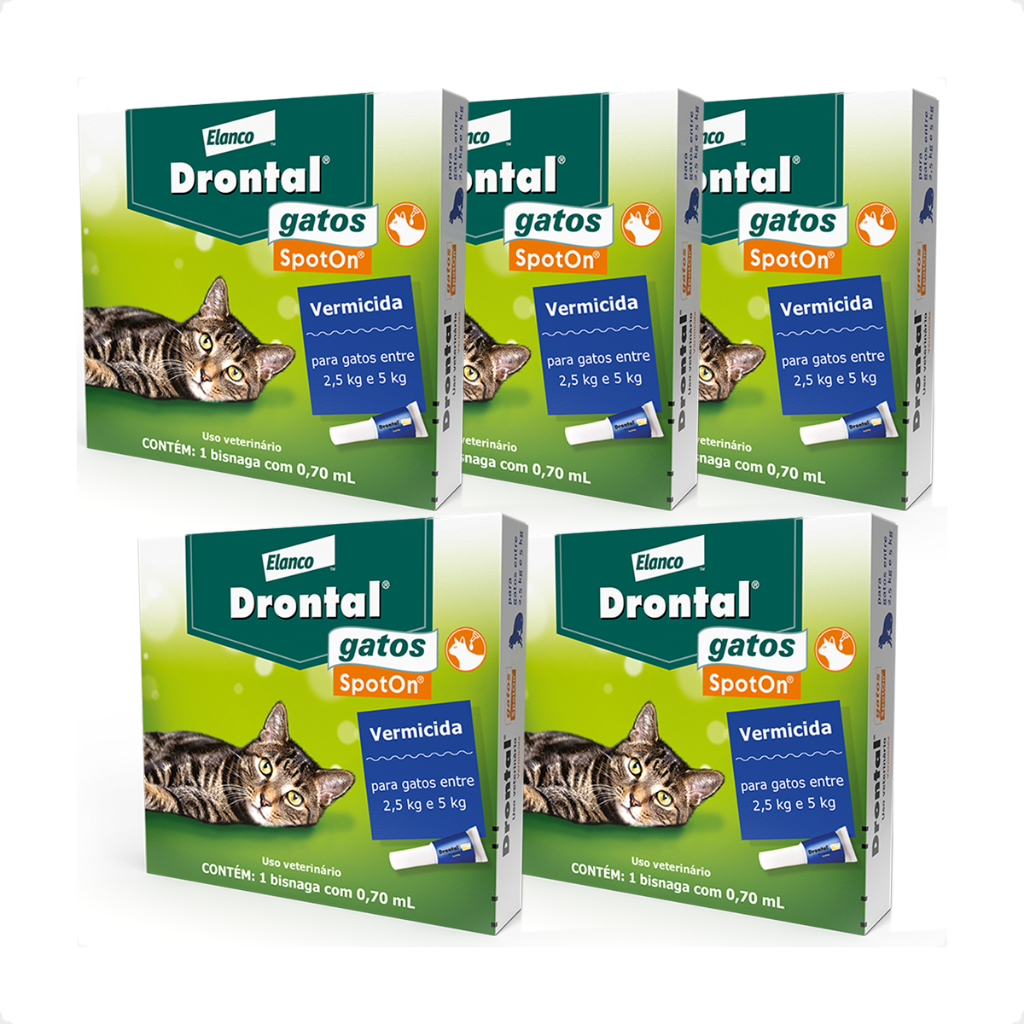 Kit 5 Drontal SpotOn para Gatos de 2,5 Kg a 5 Kg Elanco Vermífugo - 1 Bisnaga