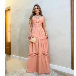 Vestido Longo Feminino Elegante de Alcinha Com Bojo Festa Moda Verão 3RD SD1290