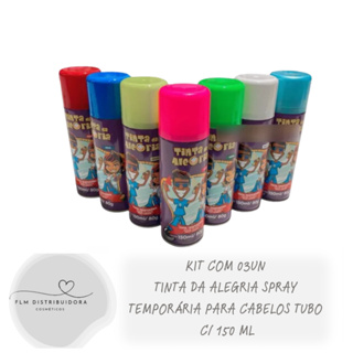 Kit com 03un Tinta da Alegria Spray Temporária para Cabelos - Tubo c/ 150 ml em Oferta na Shopee