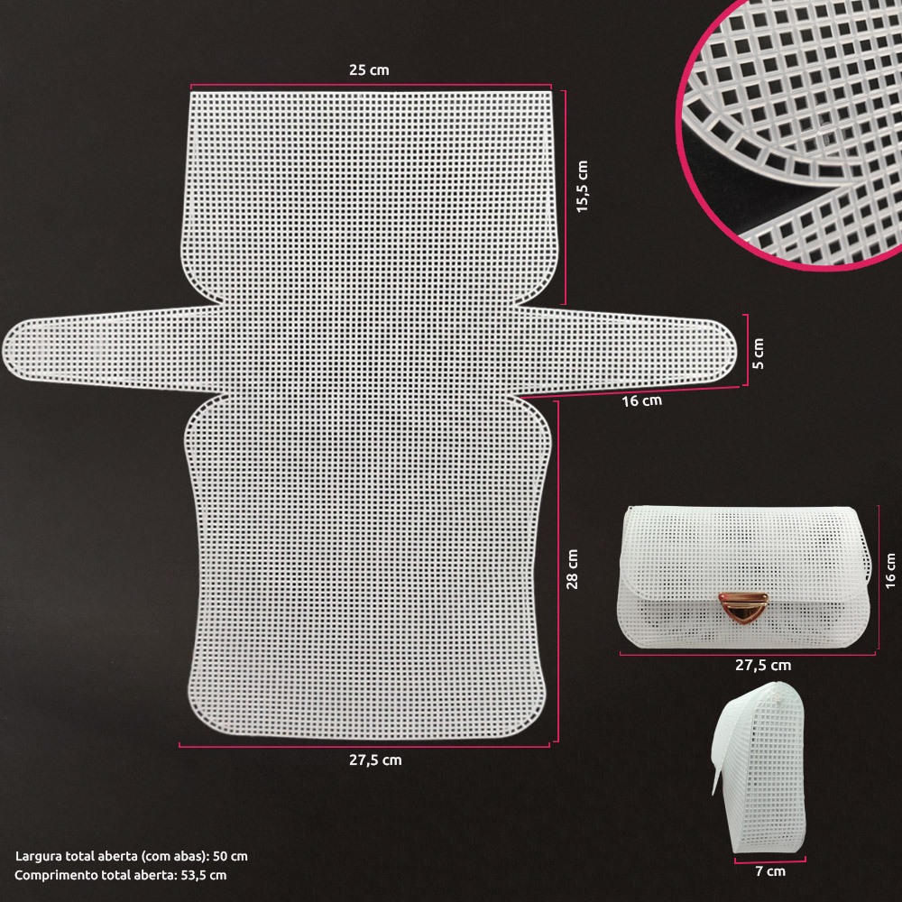 Malha chenille para bolsa 53,5x50cm BXWG10 (Tela plástica) com furo de 3mm