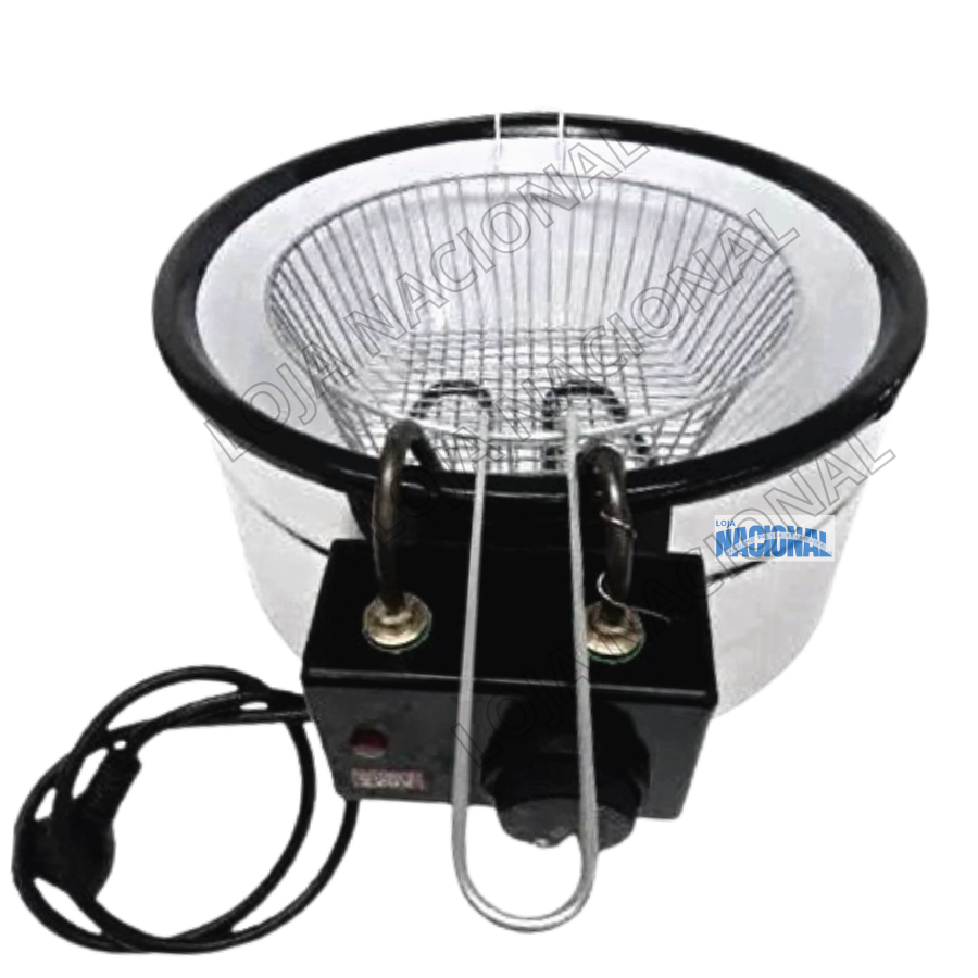 Fritadeira Elétrica Industrial Residencial 3,5L Tacho Esmaltado Redondo Batata Coxinha Frango Pastel