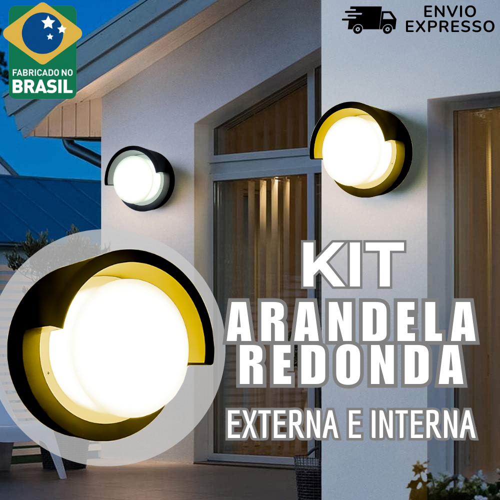 Arandela Exterior Interior Preta Redonda Parede Muro + Lâmpada Led G9 9w