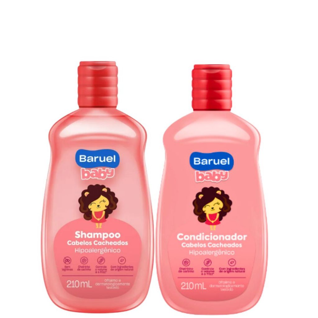Kit banho baruel baby cabelos cacheados shampoo 210ml + condicionador 210ml - Sem lágrimas em Oferta na Shopee