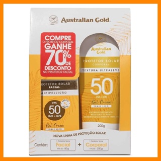 Kit Australian Gold Protetor Solar Corporal FPS50 200g + Facial FPS50 50g - Kit de Protetor Solar em Oferta na Shopee
