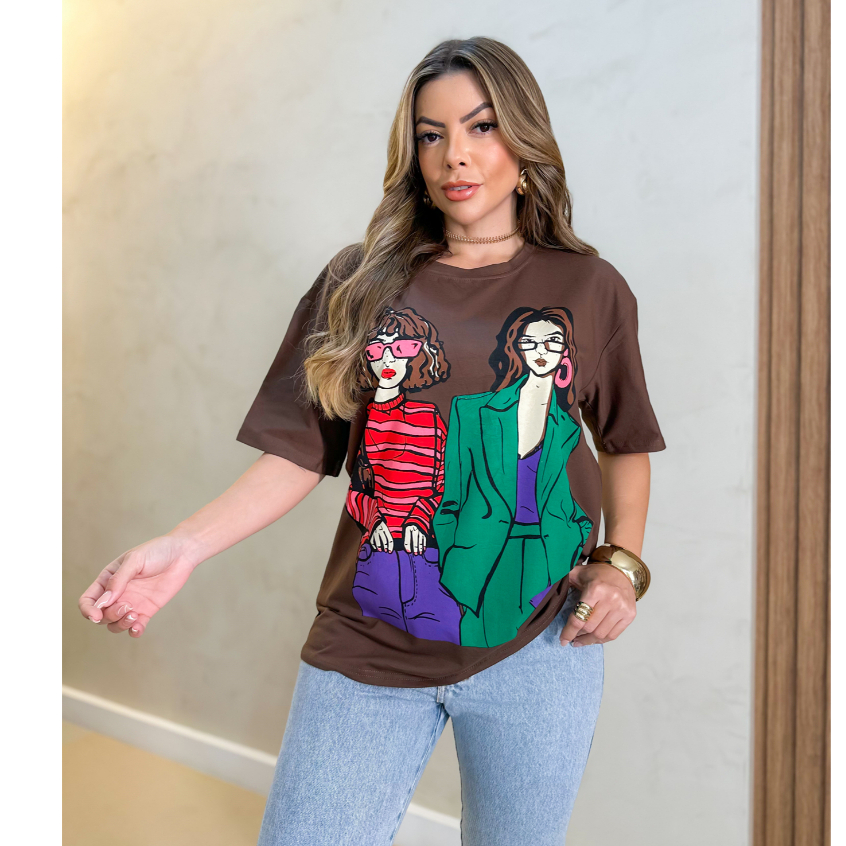Blusa Feminina T-Shirt Algodão Oversized Moda Verão 3RD SD1401 em Oferta na Shopee