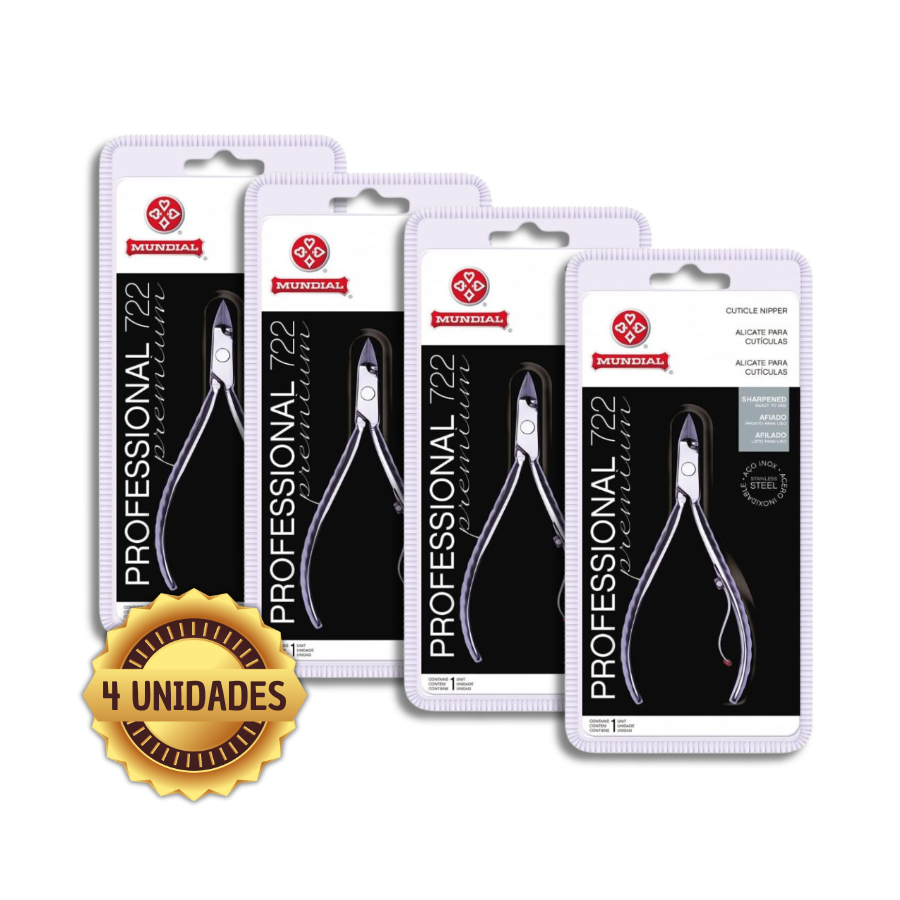Mundial Kit com 4 Alicates de Cutícula 722 Profissional – Aço Inox, Corte Preciso e Durabilidade
