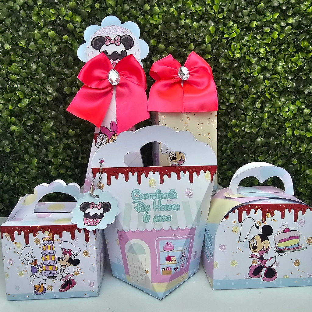 Kit Caixa Montada MINNIE CONFEITEIRA - Personalizados - Festa infantil - Aniversário - Lembrancinha
