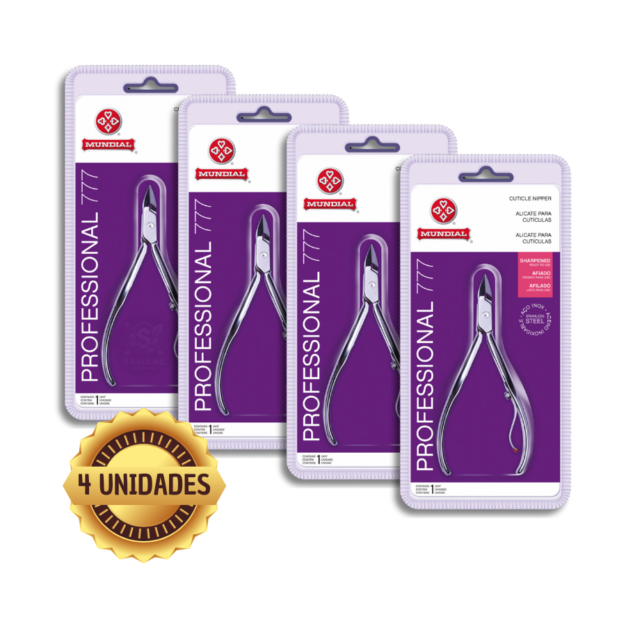 Mundial Kit com 4 Alicates de Cutícula 777 Profissional – Aço Inox, Corte Preciso, Alta Durabilidade