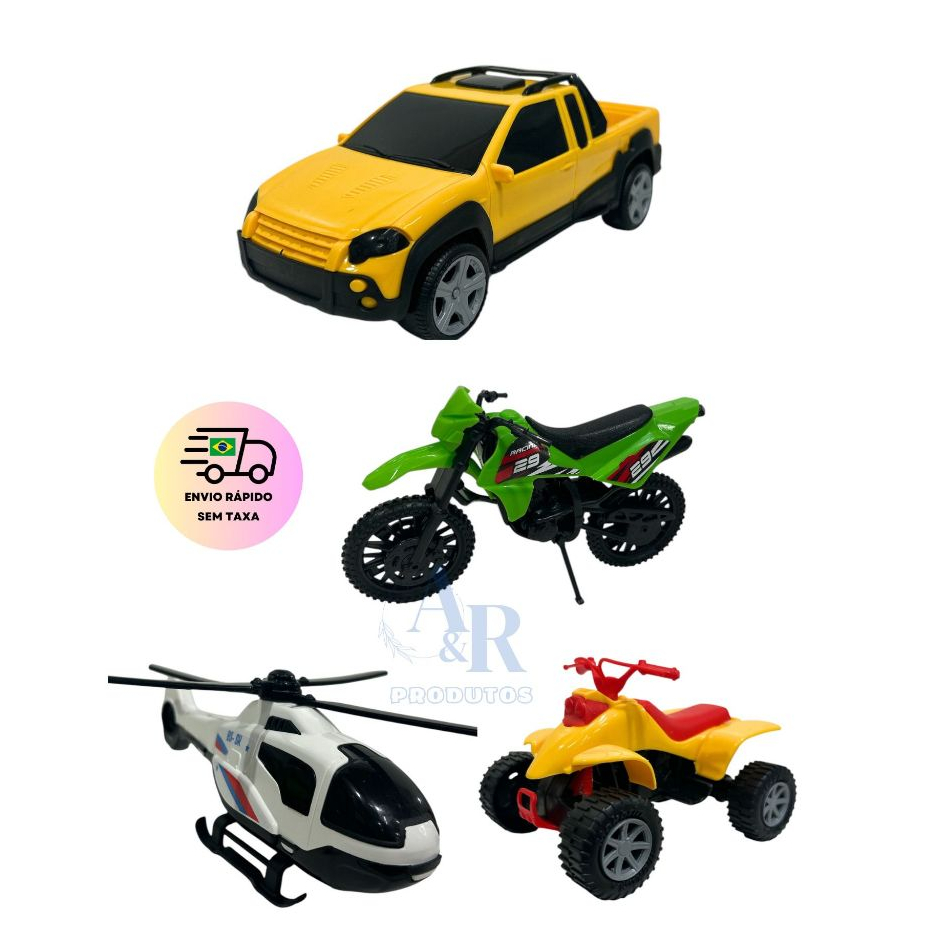 Brinquedo Menino Kit Carro  Moto Quadriculo  Helicóptero Brinquedo Presente Menino