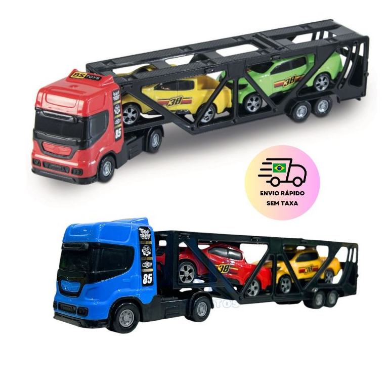 Caminhao Brinquedo Infantil Cegonha Miniatura + 2 Carrinhos Brinquedo Presente Menino