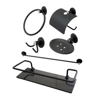 Kit Acessório Stander Para Banheiro Inox 5 Peças + 1 porta Shampoo Reto Preto em Oferta na Shopee