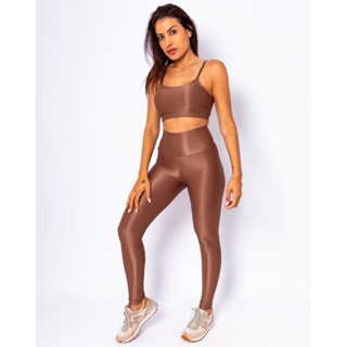 Conjunto Shine Top + Legging Cintura Alta Feminino Micro Canelado Bojo Removível