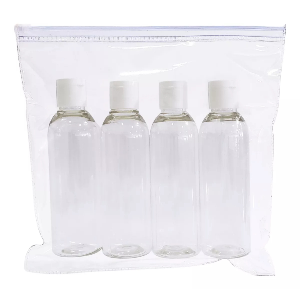 Kit Viagem Com Ziplock + 4 Frasco Shampoo Creme Sabonete Ft 100ml