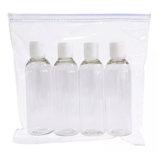 Kit Viagem Com Ziplock + 4 Frasco Shampoo Creme Sabonete Ft 100ml em Oferta na Shopee