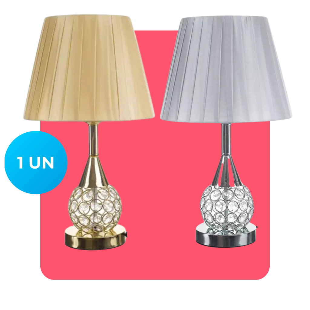 Abajur Luminaria Decorativo Quarto Sala Criado Mudo Cristal Com Led 42cm