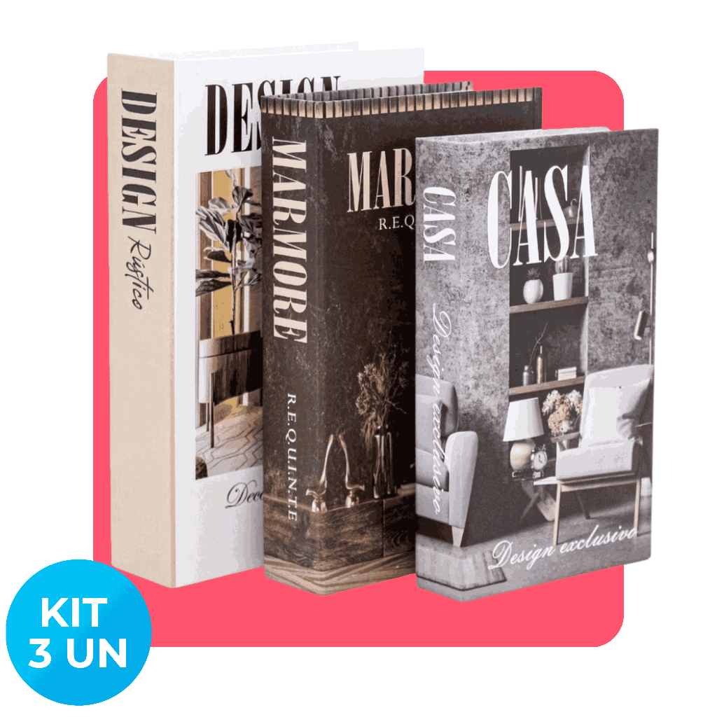 Kit 3 Livros Porta Objetos Enfeite Fake Caixa Armazenadora Organizadora Decorativo Escritorio Design