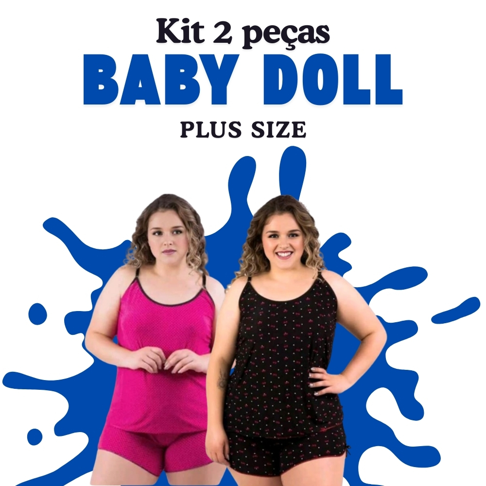 Kit 2 Pijama Baby Doll Plus Size Liso Short Dol Confort Plus sono tranquilo