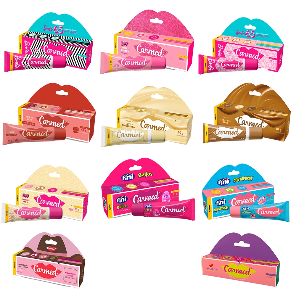 Hidratante Labial Carmed Crystal Pink Rose Gold Dentadura Beijo Banana Beijinho Rosa Glitter
