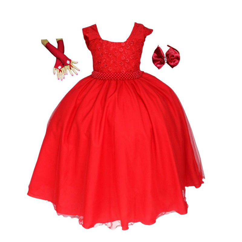Vestido Infantil E Juvenil Longo Para Formatura Batizado Comunhão Casamento Com Luva E Tiara