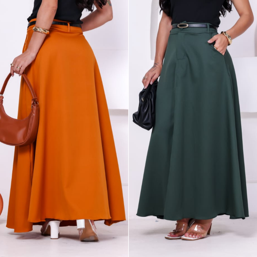 Saia Longa Feminina De Alfaiataria M ao G1 Com Botão Forrado Encapado e Bolsos Na Frente em Oferta na Shopee