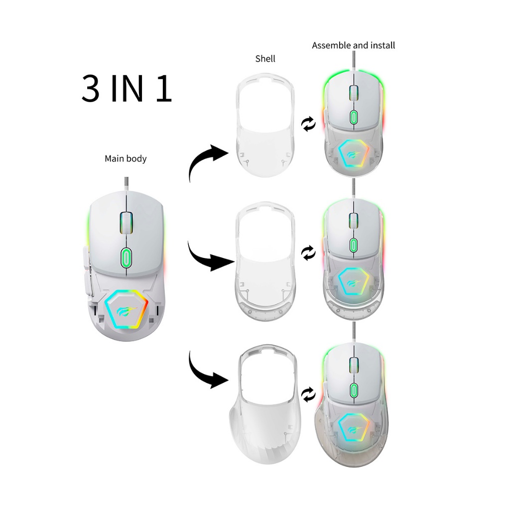 Mouse Gamer Havit MS965SE 3in1 12800 DPI 7 Botões RGB Branco