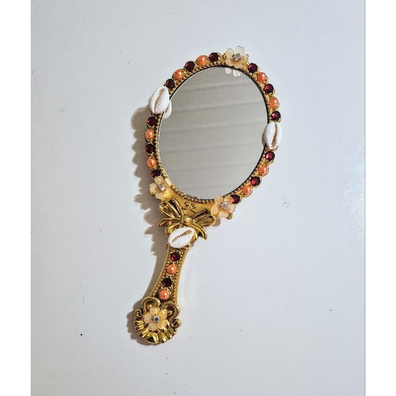 Espelho de mão - oyá Iansa / Obá - laranja (coral) com vermelho- Umbanda / Candomblé