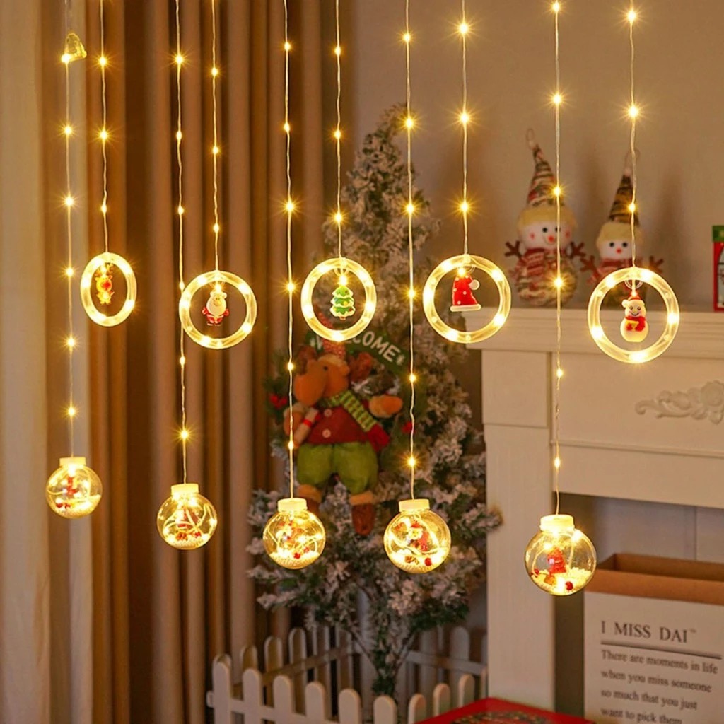Cascata de Pisca Pisca Bola De Natal 110v Papai Noel Cortina De Luz Corda Decoração Da Árvore Festa
