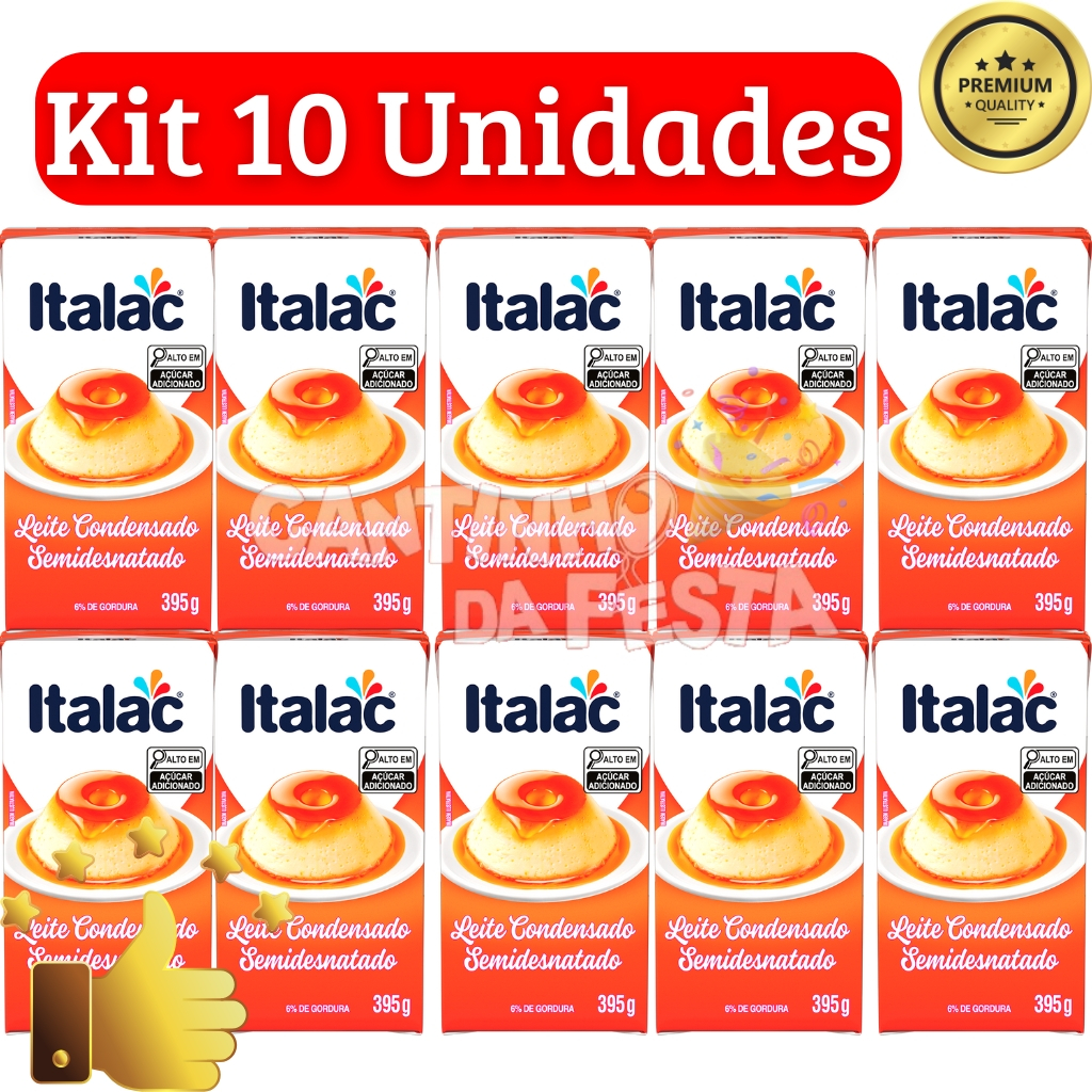 Kit 10 Unidades Leite Condensado ITALAC 395g Semidesnatado Para Doces, Sobremesas e Receitas