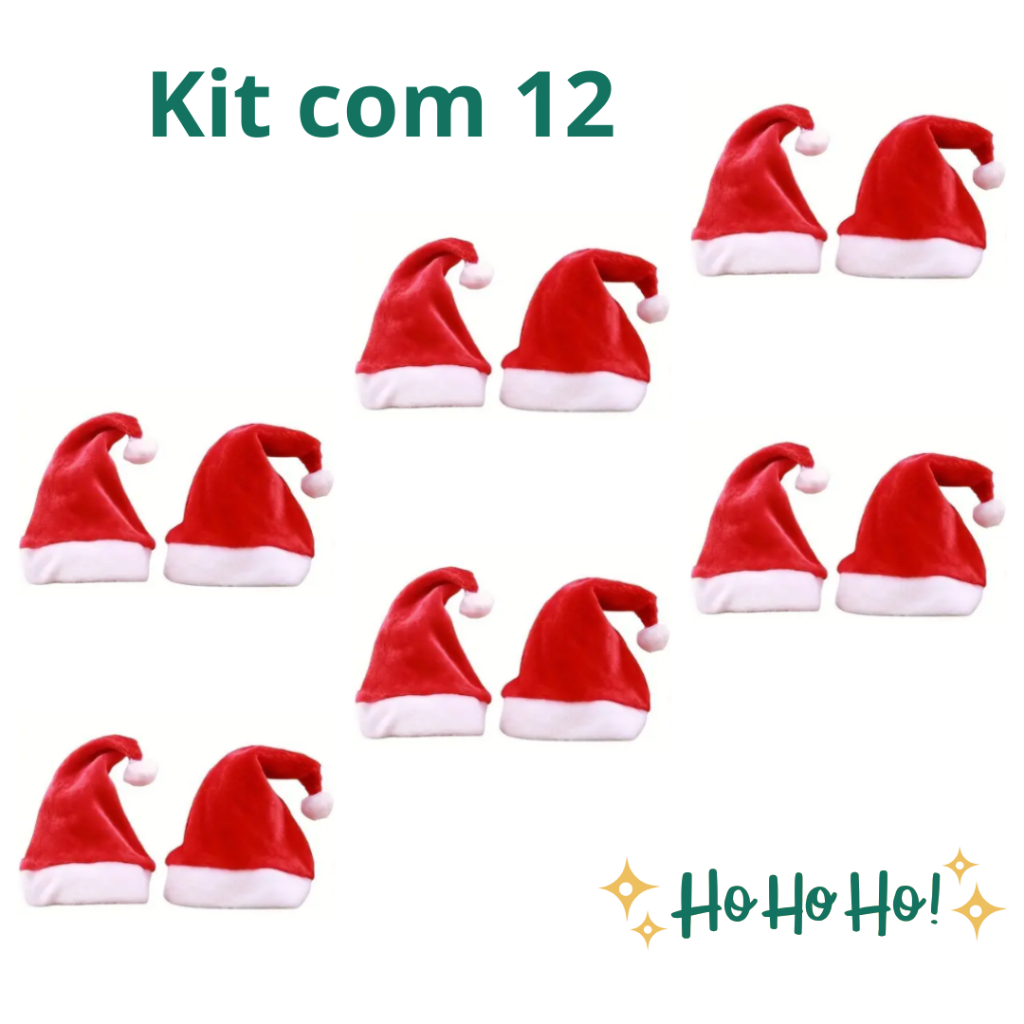 Kit 12 Gorro Touca De Papai Noel Mamãe Noel Natal LUXO