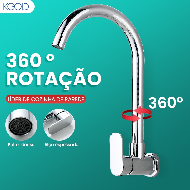 Torneira Inox Para Cozinha Giratória Longa de Parede KGOLD em Oferta na Shopee