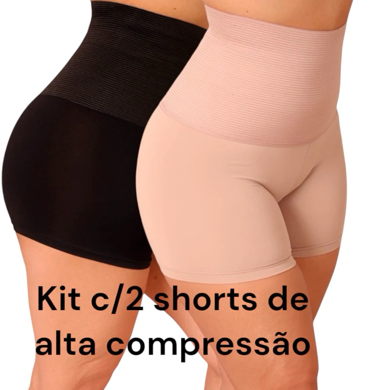 kit com 2 Bermuda Modeladora Anágua Cinta Short Feminino Modelador Alta Compressão Reduz Medidas pos parto