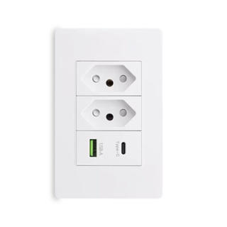 Tomada USB Duo 2 Tomada 1 Entradas USB+1 Type-C em Oferta na Shopee