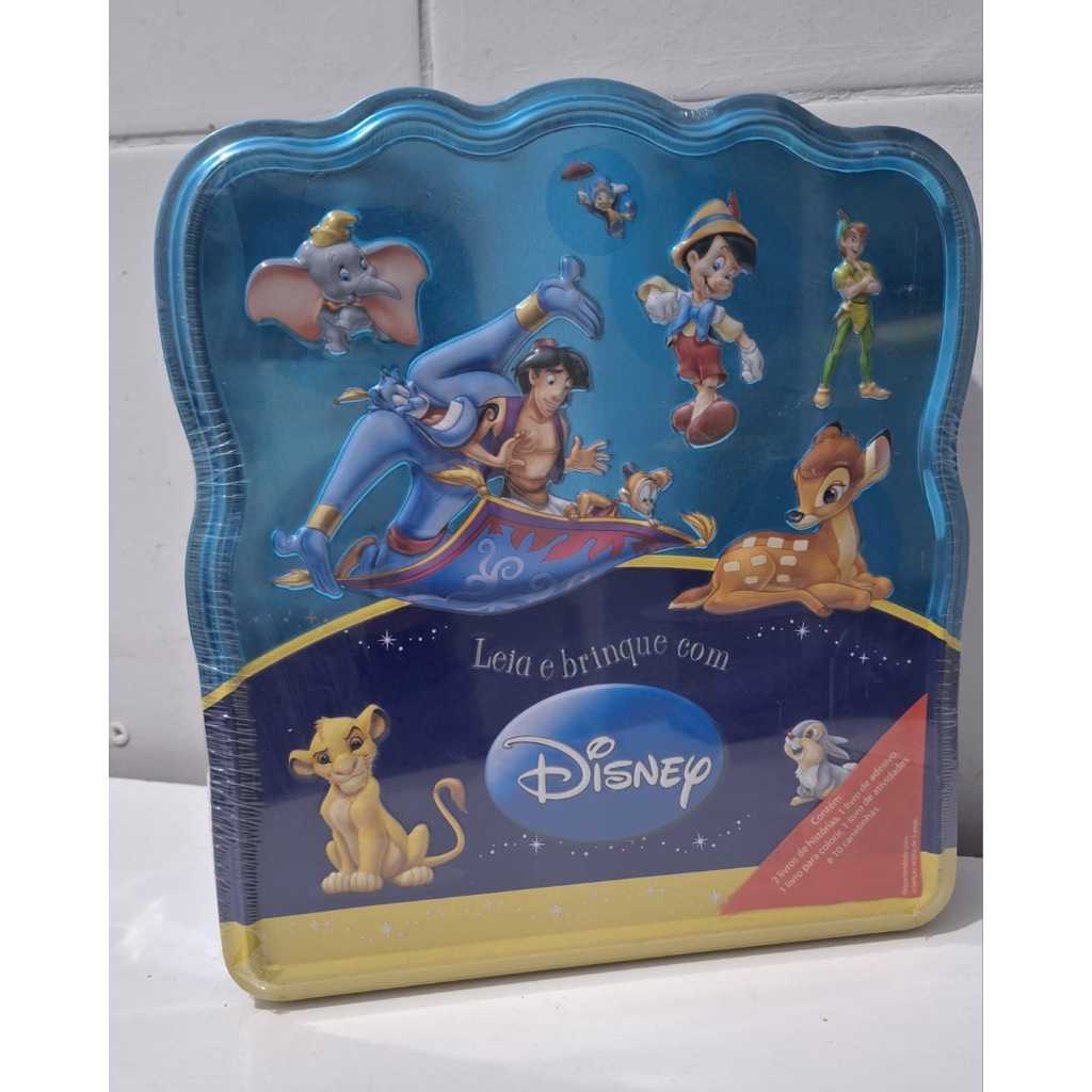 Leia e Brinque com Disney Lata com 2 Livros Livro de adesivos Livro de Colorir Dumbo Rei Leão