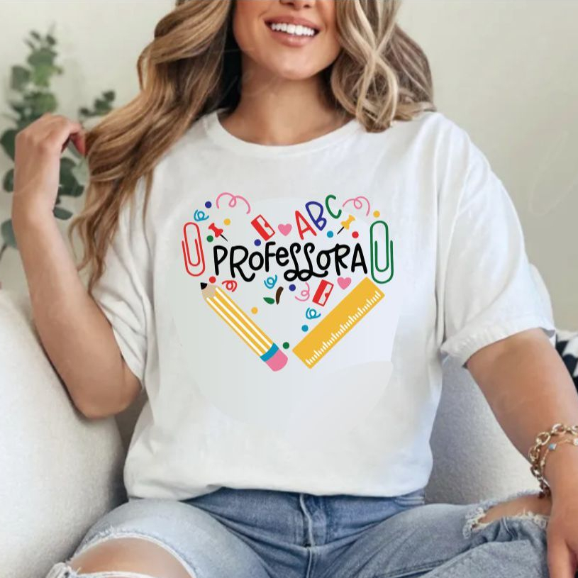 Camiseta Unissex Para Professora Coração Pedagogia em Oferta na Shopee