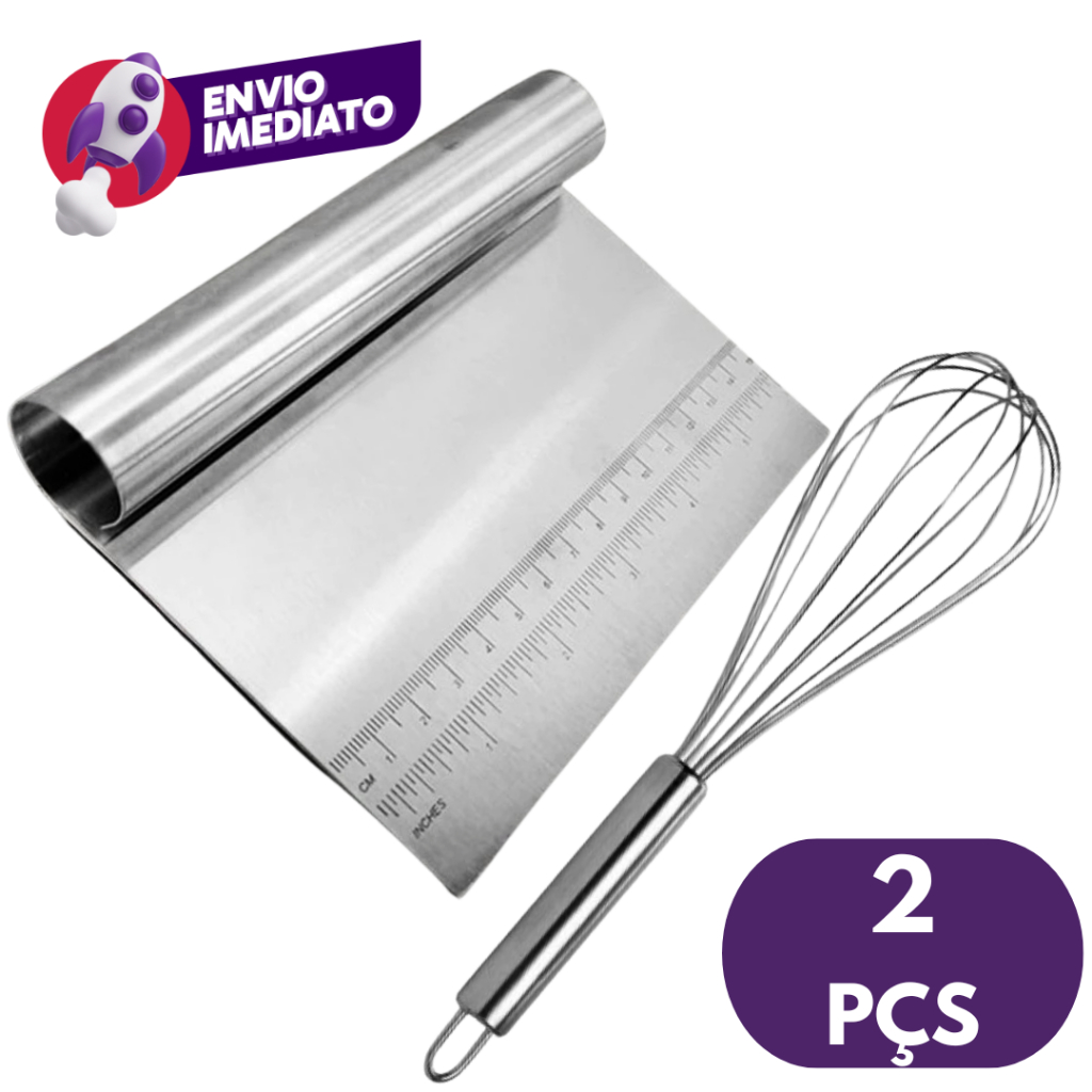 Kit 02 Itens: Espátula Reta Massa E Legumes + Batedor Claras Fouet Em Aço Inox