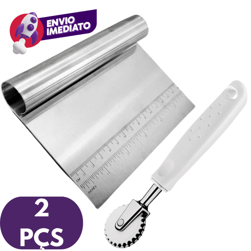Kit 02 Itens: Espátula Reta Massa e Legumes + Carretilha Corta e Fecha Massa